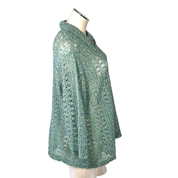 CYNTHIA MAX RELAX 3/4 Sleeve Button Front Blue Yellow Green Knit Cardigan Sz 2X - Picture 3 of 16